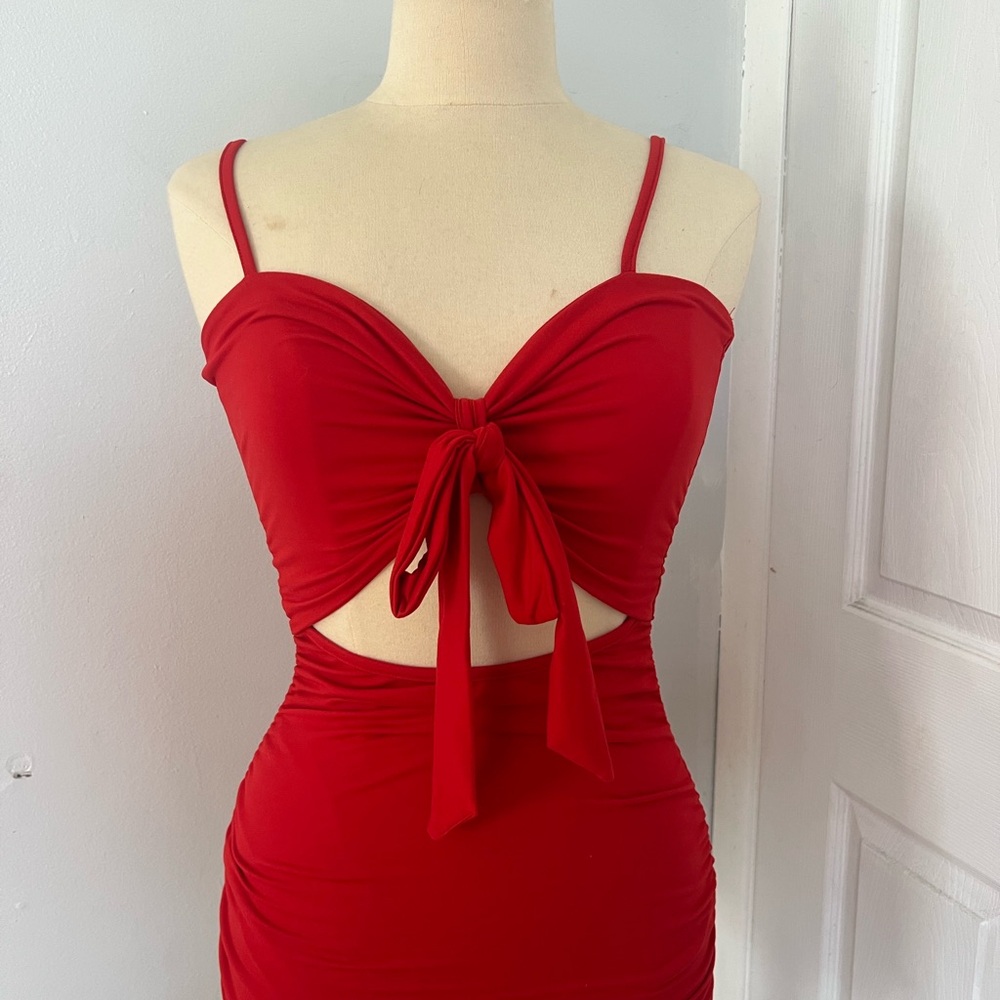Red Cutout Tie-Front Dress